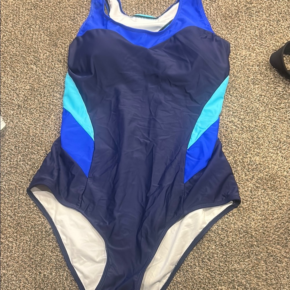 Blue One Piece Racerback Swimsuit with V-Neck